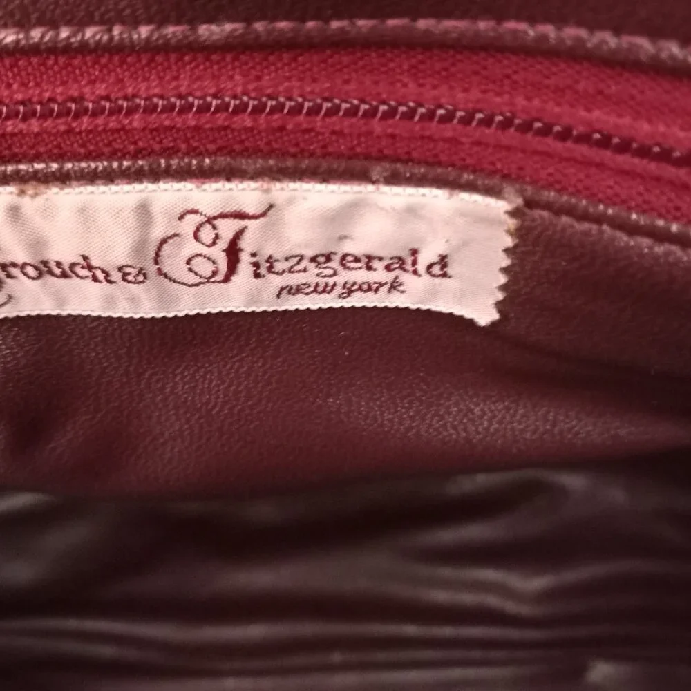 VINTAGE 80S 90S CROUCH & FITZGERALD BURGUNDY LEATHER BARREL PURSE BAG - Picture 9 of 9